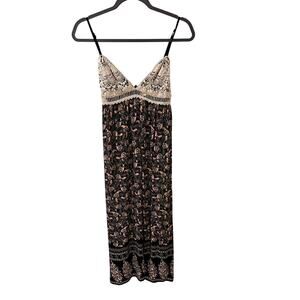 Ganji Maxi Dress Boho Floral Spaghetti Strap Lace V-Neck Cottagecore, Size M